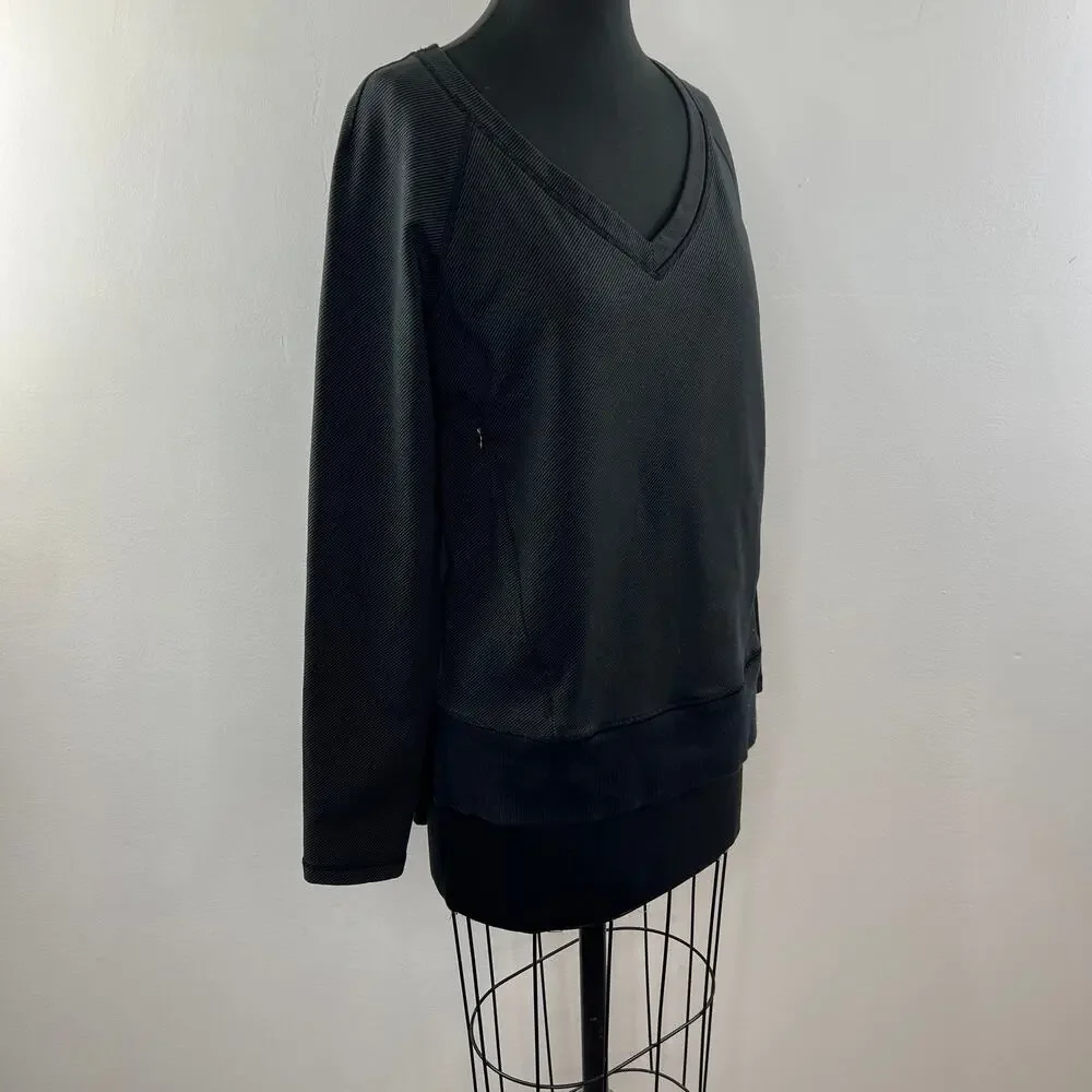 LULULEMON Black After Asana Long Sleeve V-Neck Pullover Sweatshirt w/ Pockets